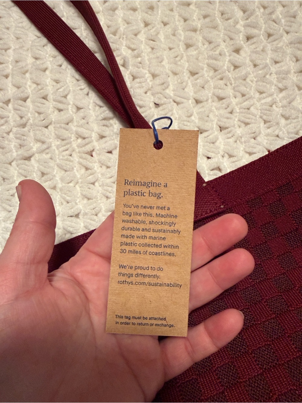 NWT Rothy’s Lightweight Zip Tote in Cabernet Check Knit Pattern - Picture 13 of 13